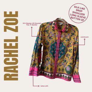 Rachel Zoe Silk-like Drop Shoulder Long Sleeve Button Up